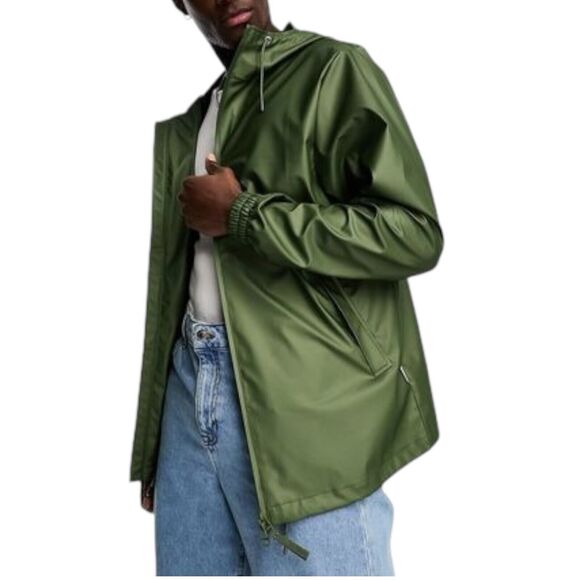 RAINS Jacket Storm Breaker Adult XS Green 18370 Zip Up Hood Waterproof Evergreen - Picture 11 of 11